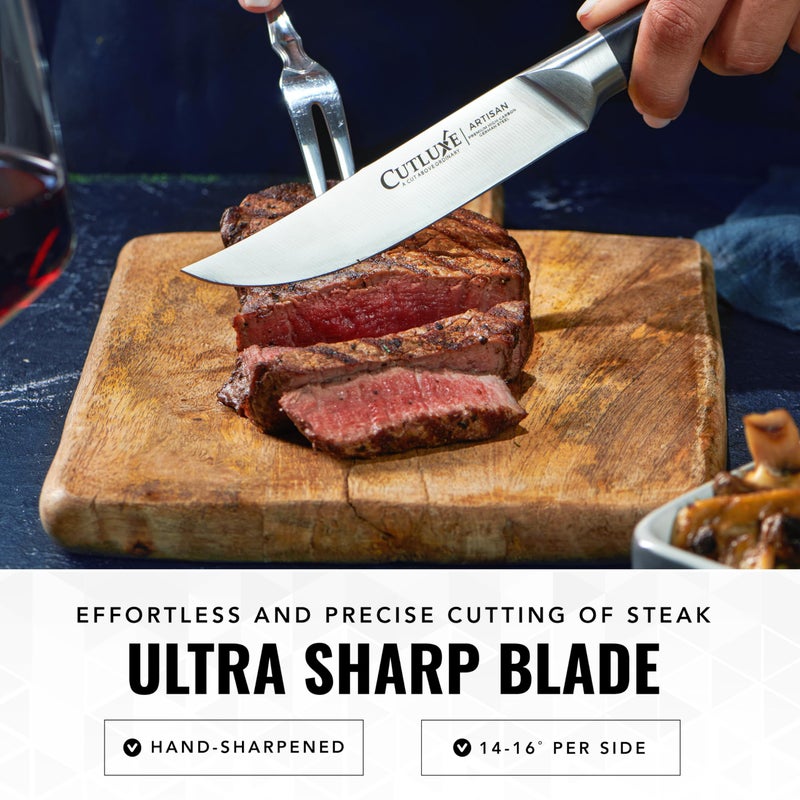 Cutluxe Steak Knives Set of 4, Straight Edge Steak Knife Set â€“ Forged High Carbon German Steel, Full Tang, Ergonomic Handle Design â€“ Artisan Series - Image 3